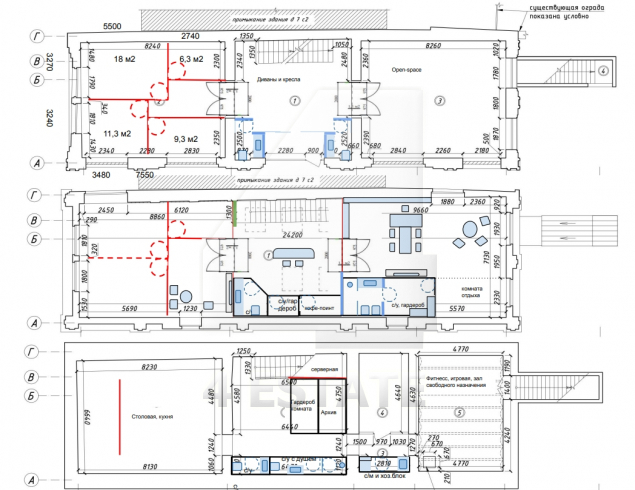 Аренда здания с отдельным входом, м.Парк культуры.