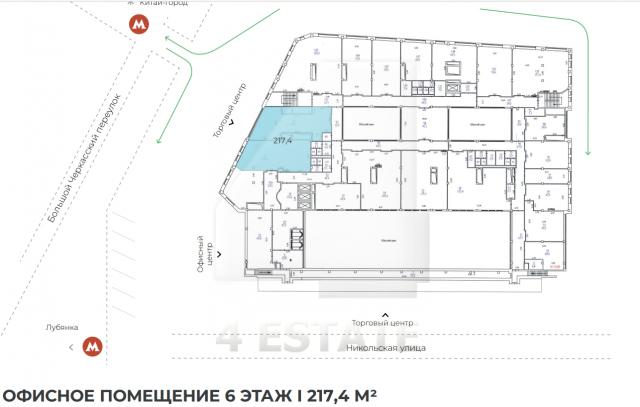 Аренда торговых и офисных помещений в бизнес-центре класса Премиум, м.Площадь революции.