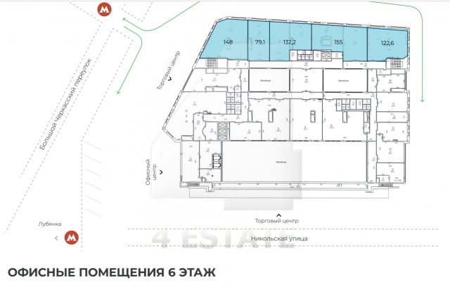 Аренда торговых и офисных помещений в бизнес-центре класса Премиум, м.Площадь революции.