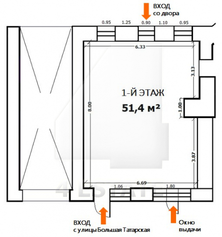 Торговое помещение с отд. входом, м.Новокузнецкая.