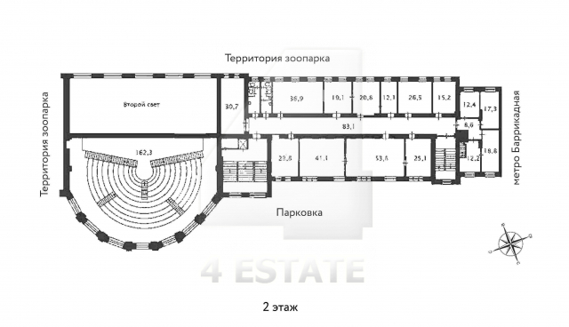 Аренда особняка класса B+, м. Баррикадная.